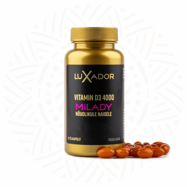 LUXADOR Vitamin D3 4000 MiLADY N90 — bottle and capsules