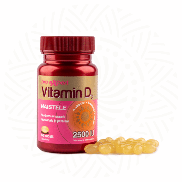 Vitamin D3 Pro Expert 2500IU N60 softgel capsules for women — bottle and capsules