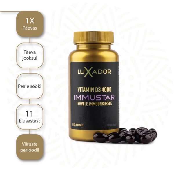 LUXADOR Vitamin D3 4000IU IMMUSTAR N90 — tarvitamisjuhend