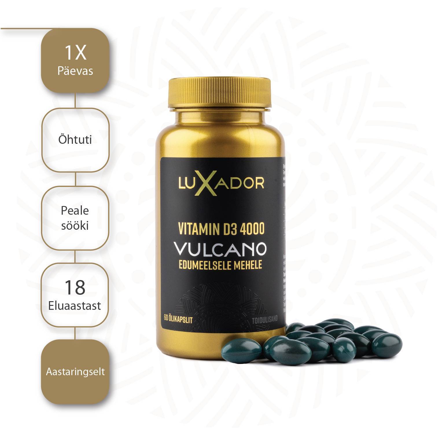 LUXADOR Vitamin D3 4000 VULCANO N60 — tarvitamisjuhend