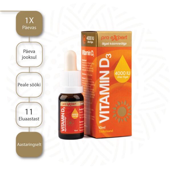 Vitamin D3 Pro Expert 4000IU tilgad 10ml köömneõliga — tarvitamisjuhend